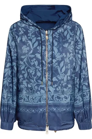 Elena Miro Kurtki, Kobieta, Niebieski, 3XL, Len, Odwrotna Kurtka z Nadrukiem