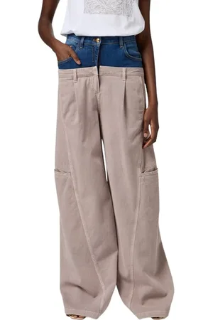 Elisabetta Franchi Jeansy, Kobieta, Szary, W27, Denim, Spodnie cargo z bawełny z denimowym pasem