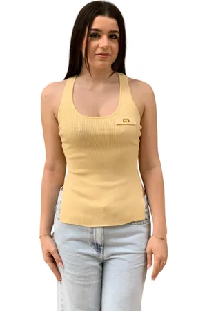Elisabetta Franchi Koszulki, Kobieta, Żółty, M, Stylowy Mieszanka Lyocell, Poliamid, Jedwab