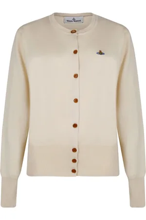 Vivienne Westwood Swetry, Kobieta, Beżowy, XL, Biała Sweter Rozpinany z Lamówką
