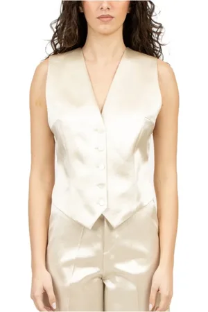 Serafini Kurtki, Kobieta, Biały, M, Ivory Duchesse Front Button Gilet