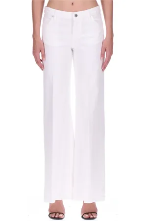 ERMANNO SCERVINO Spodnie, Kobieta, Biały, M, Denim, Białe Jeansyy z Denimu z Pięcioma Kieszeniami i Szerokimi Nogawkami