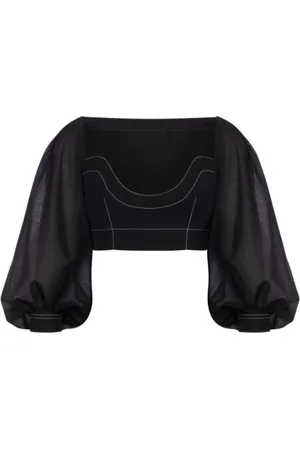Serafini Bluzki, Kobieta, Czarny, S, Czarna Koszula Crop Voile z Szwami