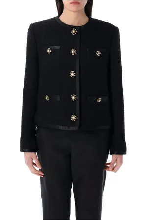 Dolce & Gabbana Kurtki, Kobieta, Czarny, M, Tweed, Czarna Kurtka z Bouclé Tweed