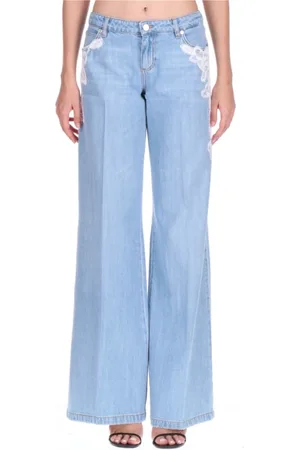 ERMANNO SCERVINO Jeansy, Kobieta, Niebieski, L, Denim, Celeste Denim Koronkowe Jeansyy z szeroką nogawką