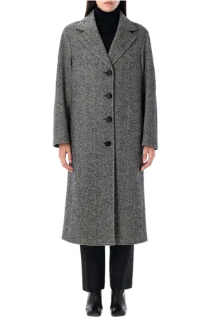 Dolce & Gabbana Płaszcze, Kobieta, Czarny, S, Czarny Melanż Wełniany Płaszcz w Kratkę
