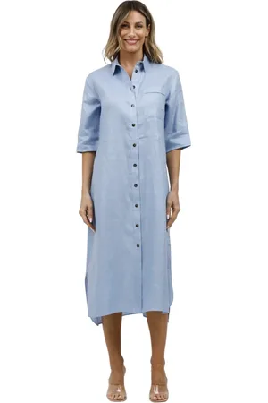 Max Mara Sukienki, Kobieta, Niebieski, S, Lniana sukienka koszulowa