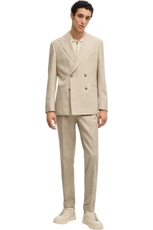 HUGO BOSS Garnitury, Mężczyzna, Biały, XL, Bawełna, Bawełna Wełna Luźne Spodnie