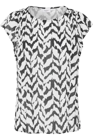 Saint Tropez Bluzki, Kobieta, Czarny, 2XL, Len, Bluzka z Abstrakcyjnym Nadrukiem Monochromatyczne Pociągi