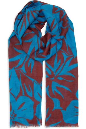 Gallo Akcesoria, unisex, Wielobarwność, ONE SIZE, Unisex lekki niebieski szalik z bawełny i lnu z kwiatowym wzorem