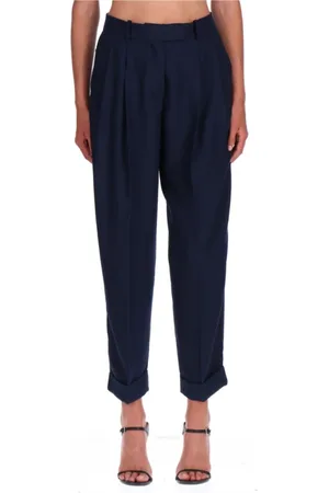 ERMANNO SCERVINO Spodnie, Kobieta, Niebieski, M, Poliester, Niebieskie Spodnie Cadis z Dwiema Plisami