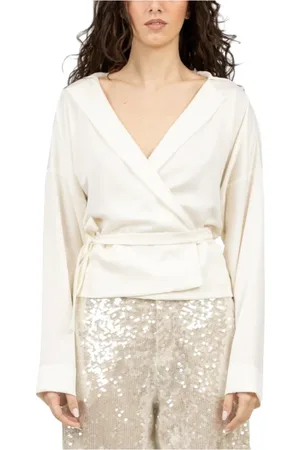 Serafini Bluzki, Kobieta, Biały, M, Ivory Crossed V-Neck Blouse