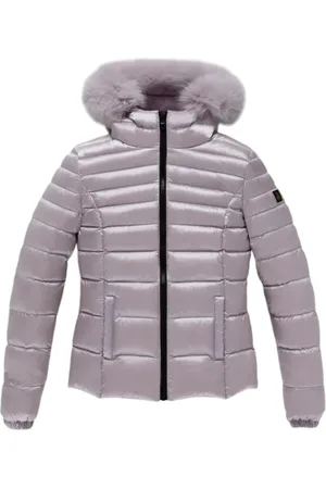 RefrigiWear Kurtki, Kobieta, Fioletowy, S, Nylon, Fioletowa Kurtka Damska z Futrzanym Kapturem