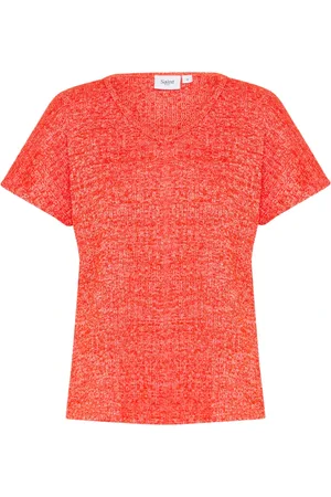 Saint Tropez Koszulki, Kobieta, Czerwony, L, V-Neck Melange T-shirt Top