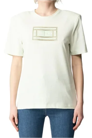 Elisabetta Franchi Koszulki, Kobieta, Zielony, S, Stylowy Top z 100% Bawełny
