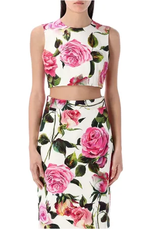 Dolce & Gabbana Koszulki, Kobieta, Wielobarwność, S, Biały Top z Różanym Nadrukiem