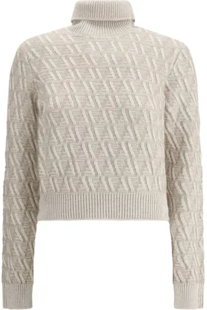 Fendi Swetry, Kobieta, Beżowy, L, Jedwabny Sweter z Wzorem Jacquard