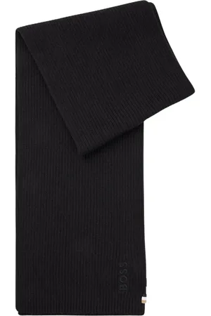 HUGO BOSS Akcesoria, Mężczyzna, Czarny, ONE SIZE, Wełniany szal z haftowanym logo