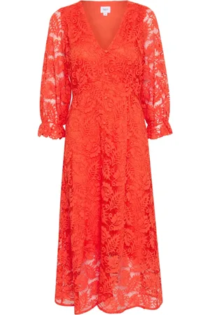 Saint Tropez Sukienki, Kobieta, Czerwony, M, Bawełna, Elegancka Sukienka Kaiasz w Poinciana