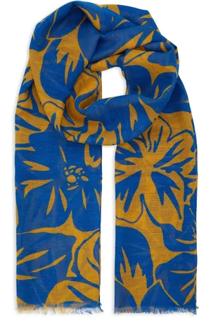 Gallo Akcesoria, unisex, Wielobarwność, ONE SIZE, Unisex żółty szalik z bawełny i lnu z kwiatowym wzorem