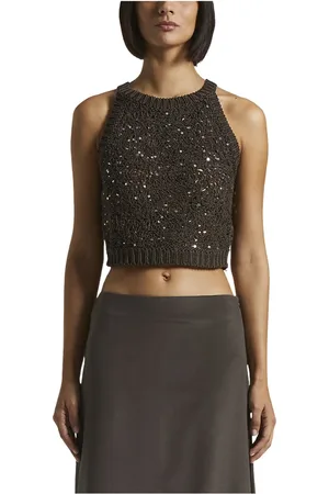 PESERICO SIGN Swetry, Kobieta, brązowy, L, Cekiny, Tricot crop top z maxi cekinami