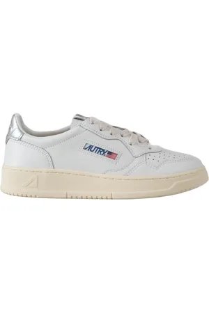 Autry Buty, Kobieta, Biały, 41 EU, Skóra, Białe skórzane buty tenisowe z srebrnym piętą
