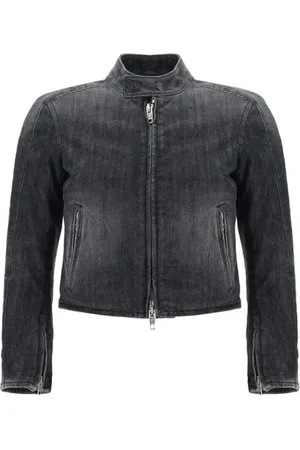 Balenciaga Kurtki, Kobieta, Czarny, S, Denim, Pikowana Kurtka Jeansyowa Racer