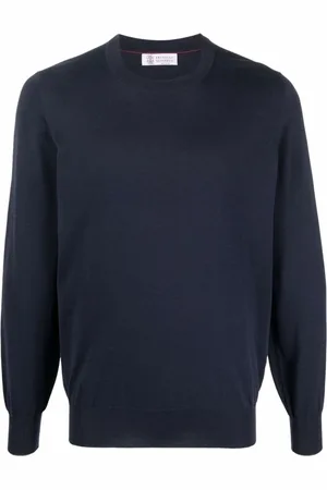 Brunello Cucinelli Swetry, Mężczyzna, Niebieski, XL, Ciemnoszara Sweter z Okrągłym Dekoltem