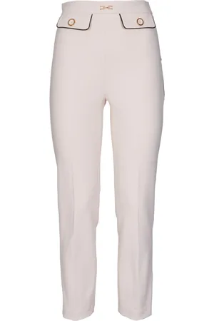 Elisabetta Franchi Spodnie, Kobieta, Beżowy, M, Ivory Crêpe Frontal Logo Spodnie