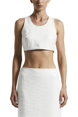 PESERICO SIGN Koszulki, Kobieta, Biały, 2XS, Fleece crop top z haftem cekinowym
