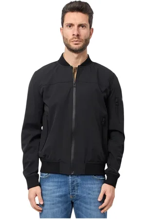 YES ZEE BY ESSENZA Kurtki, Mężczyzna, Czarny, L, Nylon, Czarna Kurtka Bomber z Kieszenią na Zamek