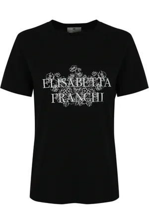 Elisabetta Franchi Koszulki, Kobieta, Czarny, S, Bawełna, Bawełniany T-shirt z Nadrukiem Logo