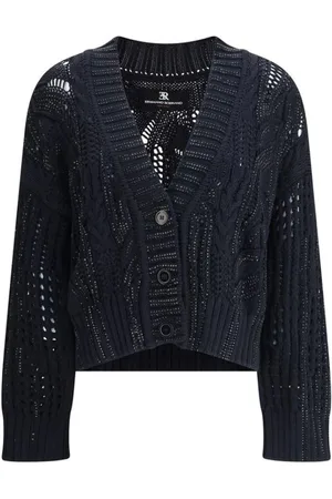 ERMANNO SCERVINO Swetry, Kobieta, Czarny, S, Błyszczący Sweter z Rhinestones i Dekoltem w serek