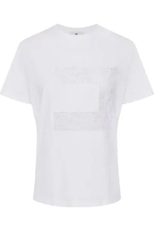 Elisabetta Franchi Koszulki, Kobieta, Biały, XS, T-shirt z mieszanki bawełny