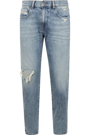 Diesel Jeansy, Mężczyzna, Niebieski, W33, Bawełna, Slim Fit Distressed Niebieskie Jeansyy