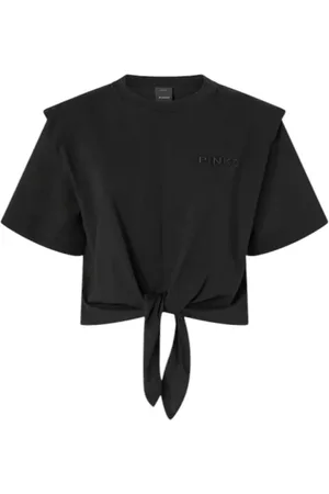 Pinko Koszulki, Kobieta, Czarny, XS, Haftowany bawełniany materiał zewnętrzny kurtka