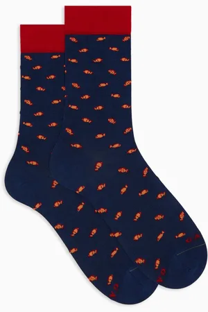 Gallo Bielizna, Kobieta, Wielobarwność, S, Długie skarpetki damskie z bawełny w wzór ryby w dwóch kolorach niebieski