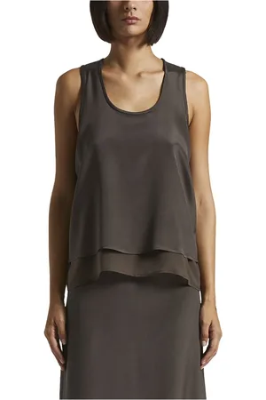 PESERICO SIGN Koszulki, Kobieta, brązowy, XS, Szyfon, Chiffon crepe de chine top