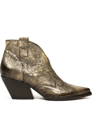 Elena Iachi Buty, Kobieta, Żółty, 38 EU, Len, Wintage Skórzany Western Boot - Złoto