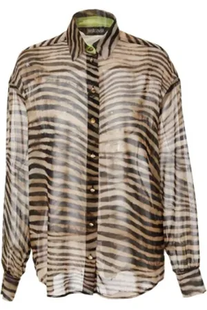 Roberto Cavalli Bluzki, Kobieta, brązowy, S, Koszula Tiger Skin - Odważny Styl