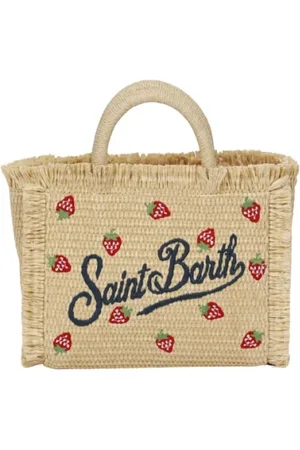 MC2 SAINT BARTH Torebki, Kobieta, Beżowy, ONE SIZE, Słomkowa Mini Kosmetyczka z Plastrami Truskawek