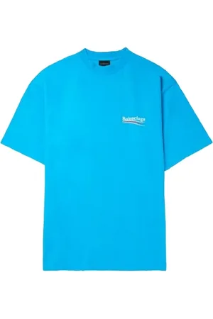 Balenciaga Koszulki, Mężczyzna, Niebieski, S, Len, Niebieski Koszulka Vintage z Okrągłym Dekoltem