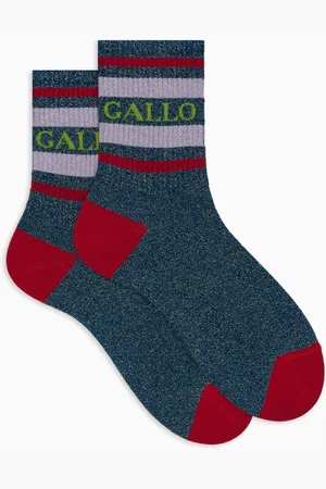 Gallo Bielizna, unisex, Wielobarwność, S, Unisex krótkie niebieskie bawełniane skarpetki z brokatowym wzorem w dwukolorowe paski