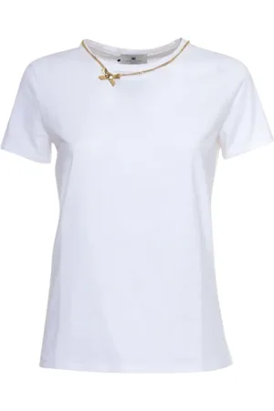Elisabetta Franchi Koszulki, Kobieta, Biały, S, Bawełniany T-shirt Casual