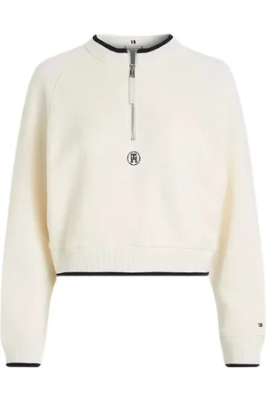 Tommy Hilfiger Swetry, Kobieta, Biały, L, Stylowe Koszule Kolekcja