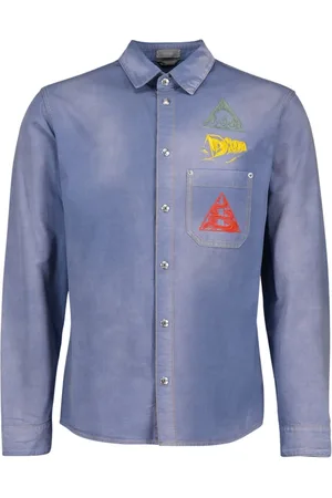 Dior Koszule, Mężczyzna, Niebieski, L, Denim, Klasycznaiebieska Koszula z Denimu