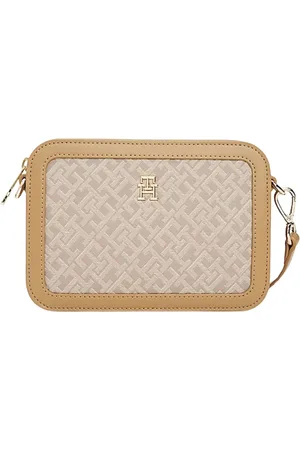 Tommy Hilfiger Torebki, Kobieta, Beżowy, ONE SIZE, Skóra, Torba na aparat z wzorem monogramu w stylu jacquard