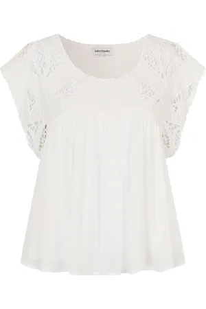 Lollys Laundry Bluzki, Kobieta, Beżowy, XL, Bawełna, Elegancki Top z Koronką Kremowy