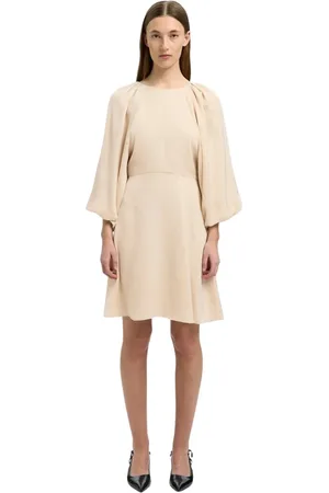 SELECTED Sukienki, Kobieta, Beżowy, S, Krótka elegancka sukienka z krepu