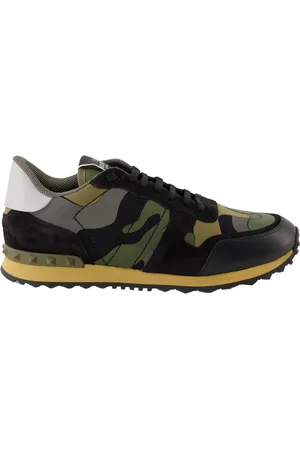 VALENTINO GARAVANI Buty, Mężczyzna, Wielobarwność, 42 1/2 EU, Skóra, Rockrunner Baskets Zielone Skórzane Sneakersy